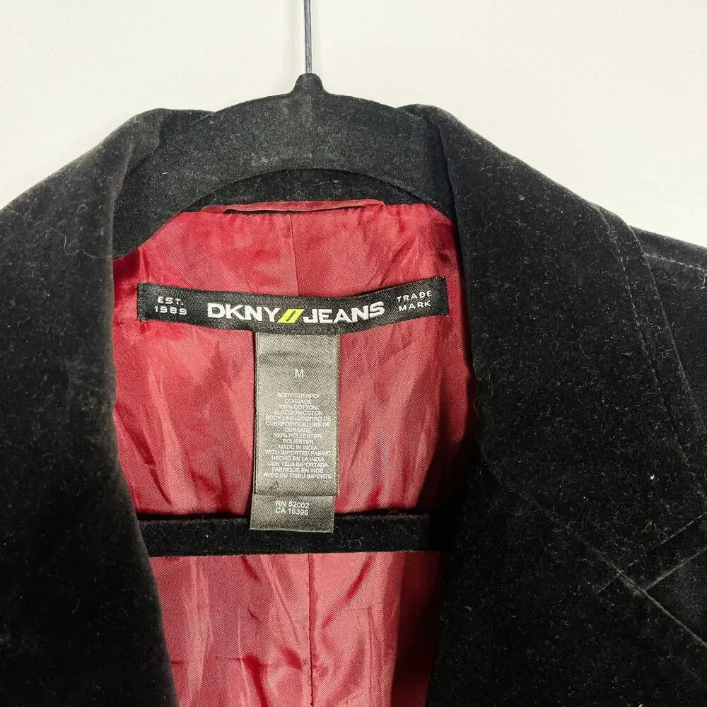 DKNY Mens Medium M Black Velvet Blazer Sport Coat Cotton Two Button Notch Collar